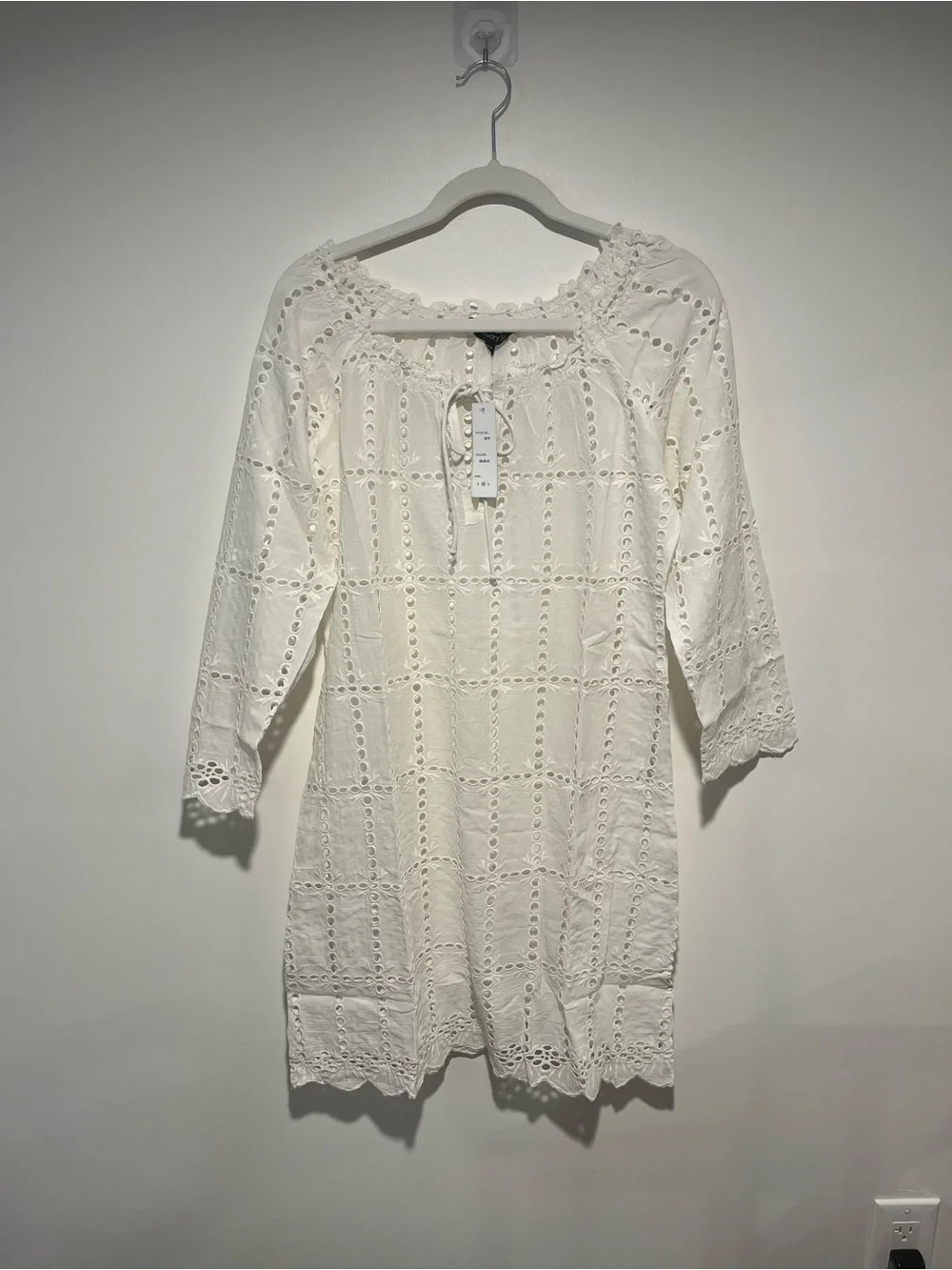 White Eyelet 100% Cotton Tie-Neck Swim Coverup